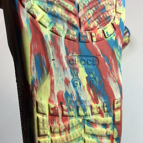 Crocs Iconic Comfort Classic Red/Yellow Marbled Slide Sandals Women's Size 8 - Picture 9 of 11